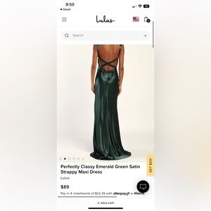 Lulus Emerald green satin strappy maxi dress (M)